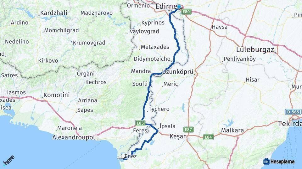 Edirne Enez Arası Kaç Km - Yol Haritası