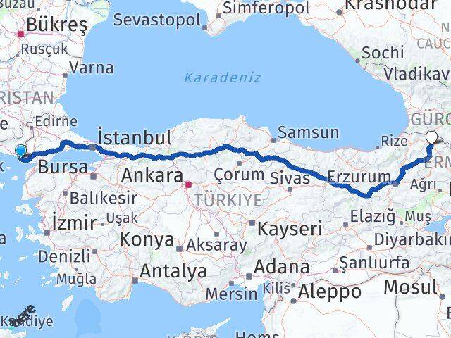 Edirne Enez Ardahan Arası Kaç Km - Yol Haritası