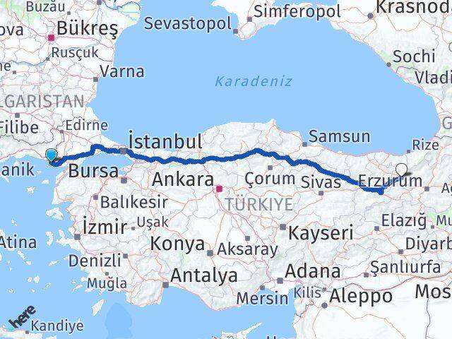 Edirne Enez Bayburt Arası Kaç Km - Yol Haritası