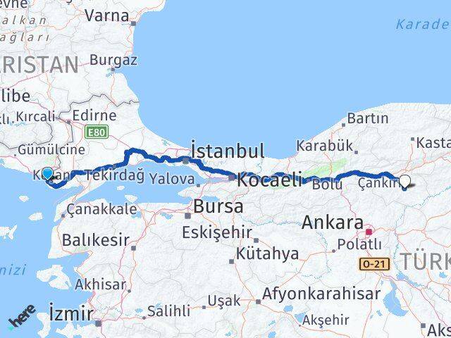Edirne Enez Çankırı Arası Kaç Km - Yol Haritası