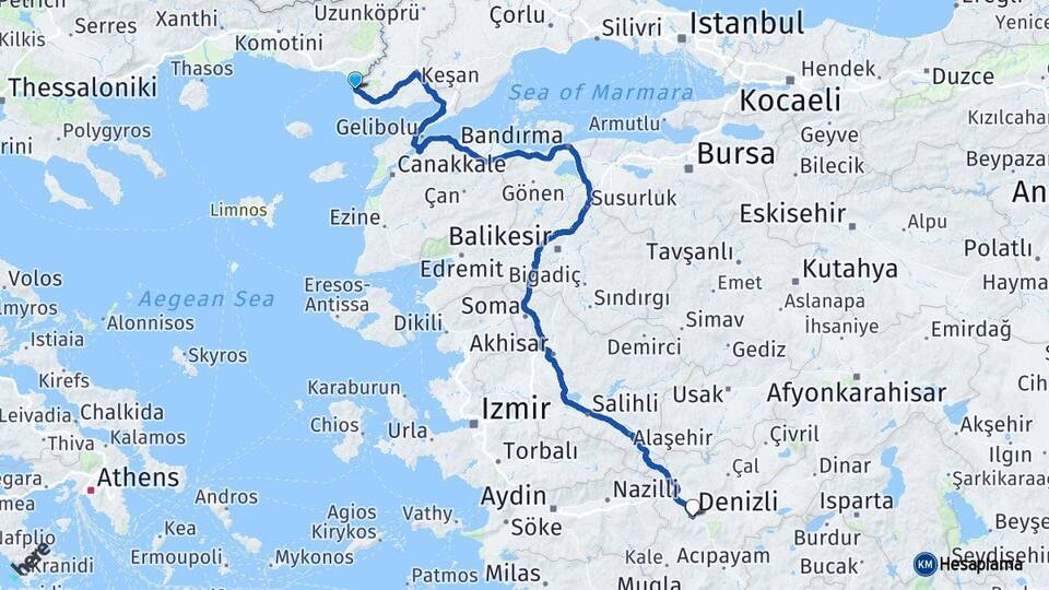 Edirne Enez Denizli Arası Kaç Km - Yol Haritası
