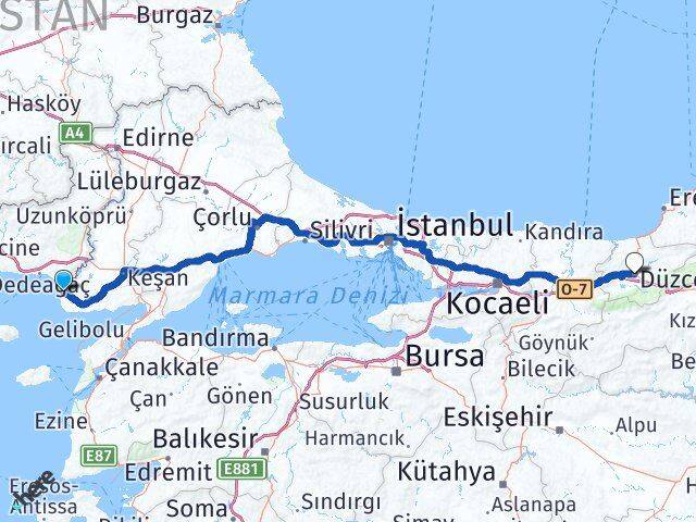 Edirne Enez Düzce Arası Kaç Km - Yol Haritası