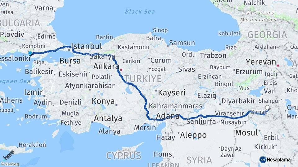 Edirne Enez Hakkari Arası Kaç Km - Yol Haritası