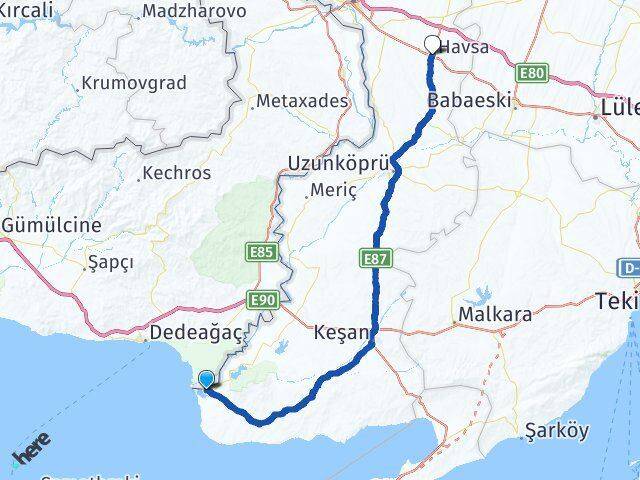 Edirne Enez Havsa Arası Kaç Km - Yol Haritası
