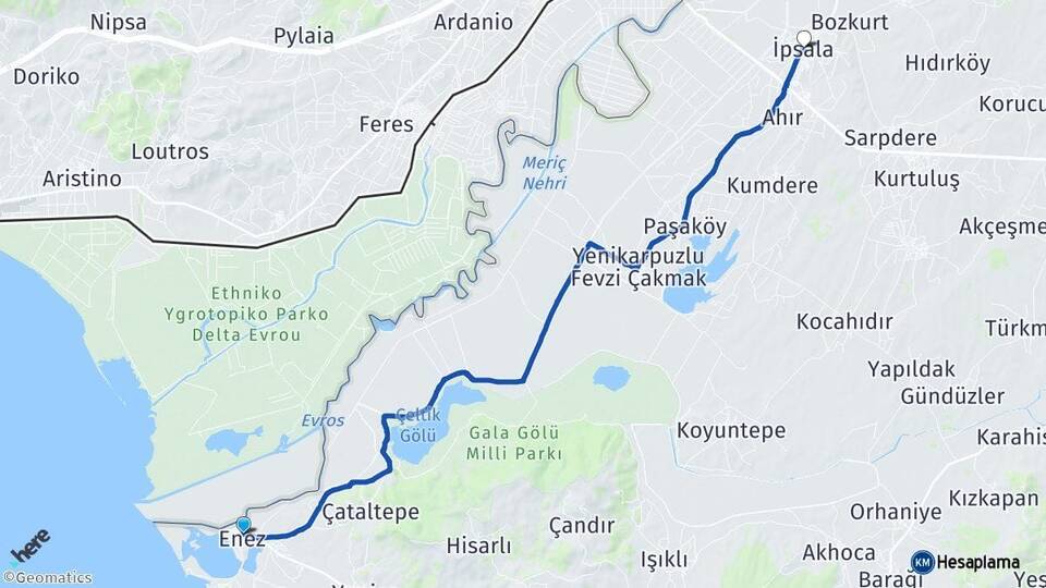 Edirne Enez İpsala Arası Kaç Km - Yol Haritası
