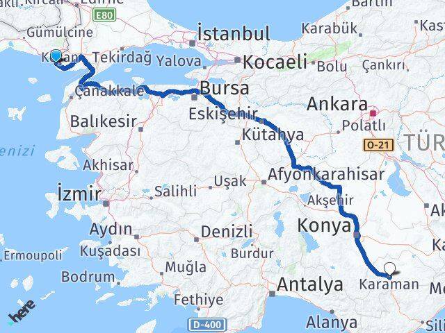 Edirne Enez Karaman Arası Kaç Km - Yol Haritası