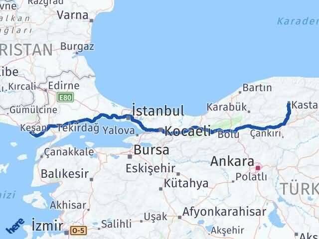 Edirne Enez Kastamonu Arası Kaç Km - Yol Haritası