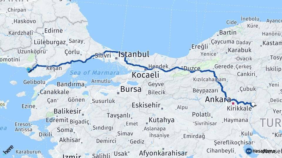 Edirne Enez Kırıkkale Arası Kaç Km - Yol Haritası