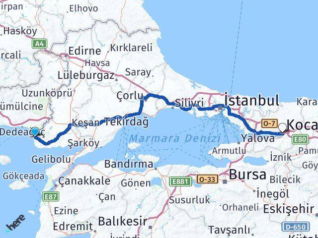 Edirne Enez Kocaeli Arası Kaç Km - Yol Haritası