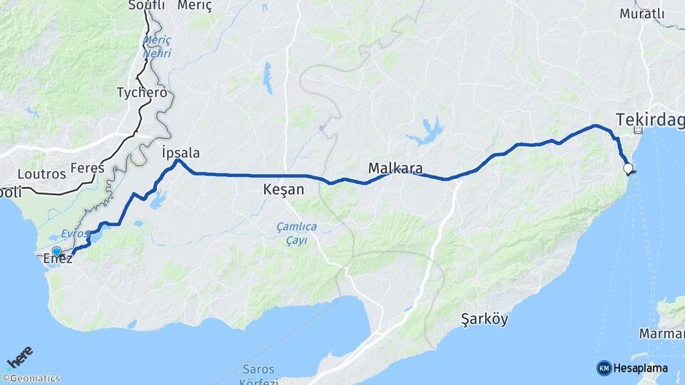 Edirne Enez Kumbağ Süleymanpaşa Tekirdağ Arası Kaç Km - Yol Haritası