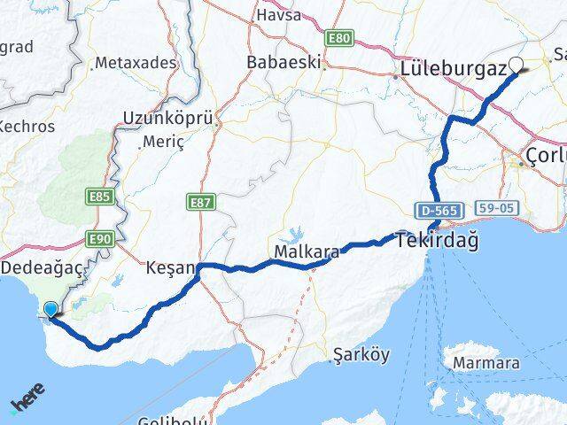 Edirne Enez Saray Tekirdağ Arası Kaç Km - Yol Haritası