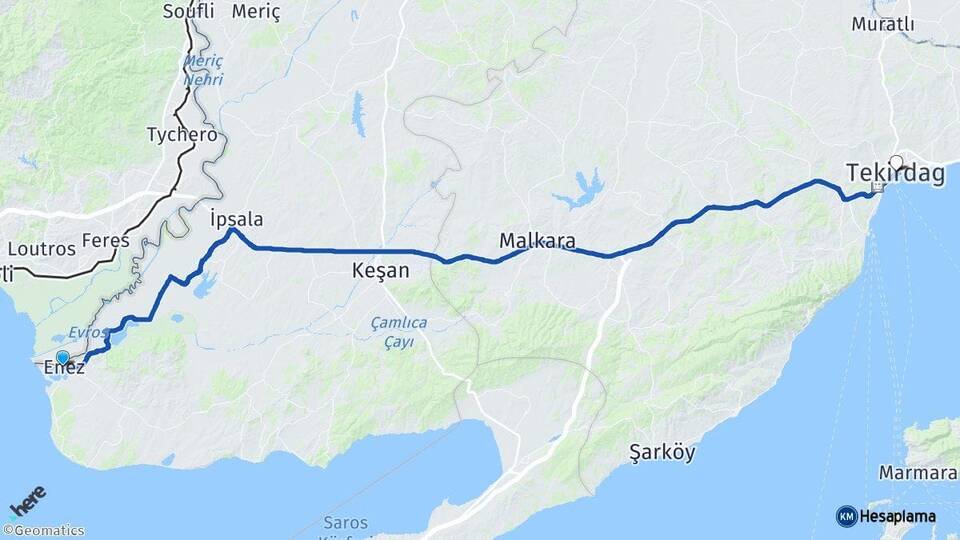 Edirne Enez Tekirdağ Arası Kaç Km - Yol Haritası