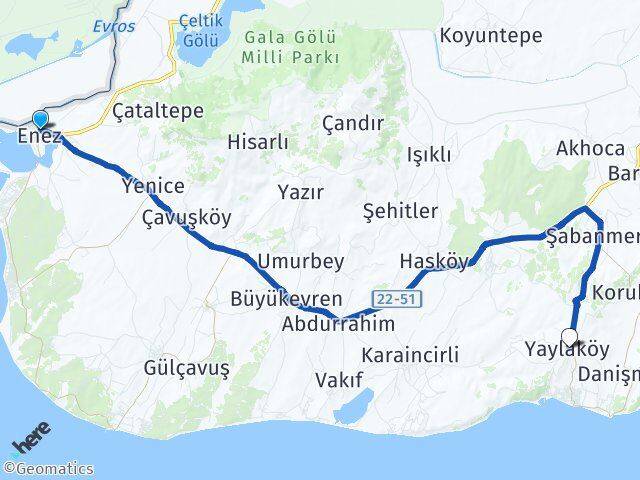 Edirne Enez Yaylaköy Keşan Arası Kaç Km - Yol Haritası