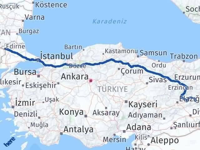 Edirne Genç Bingöl Arası Kaç Km - Yol Haritası