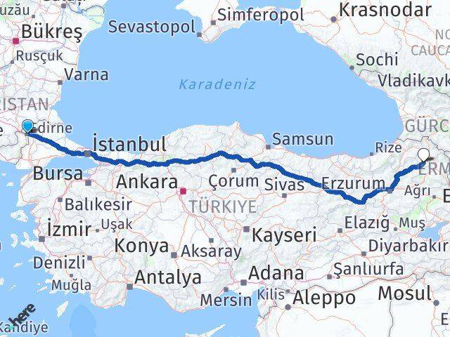 Edirne Göle Ardahan Arası Kaç Km - Yol Haritası