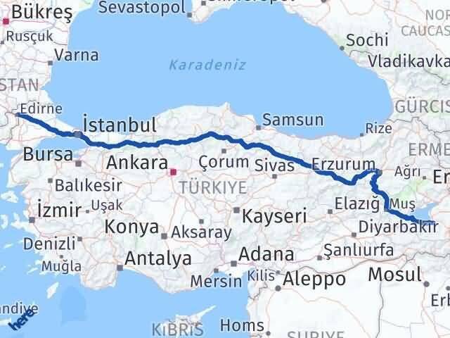 Edirne Gürpınar Van Arası Kaç Km - Yol Haritası