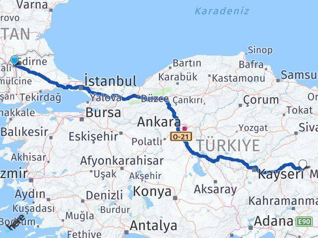Edirne Gürün Sivas Arası Kaç Km - Yol Haritası