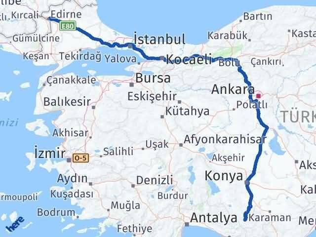 Edirne Hadim Konya Arası Kaç Km - Yol Haritası