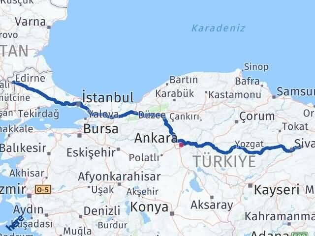 Edirne Hafik Sivas Arası Kaç Km - Yol Haritası