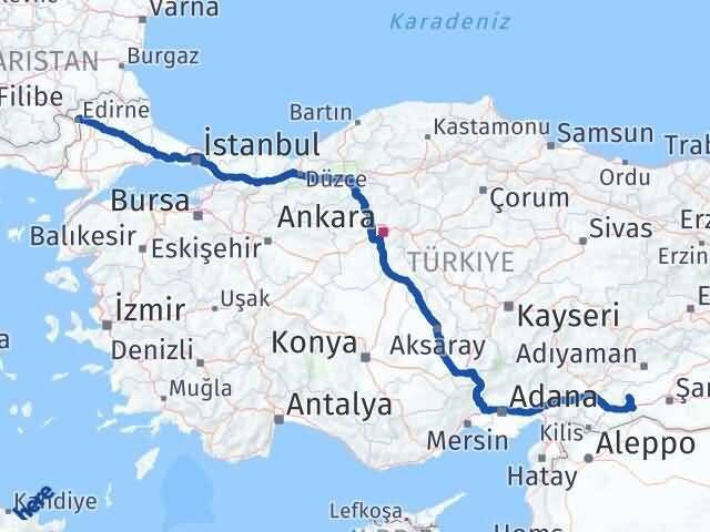 Edirne Halfeti Şanlıurfa Arası Kaç Km - Yol Haritası