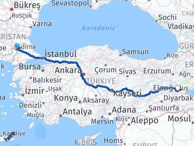 Edirne Hasköy Muş Arası Kaç Km - Yol Haritası
