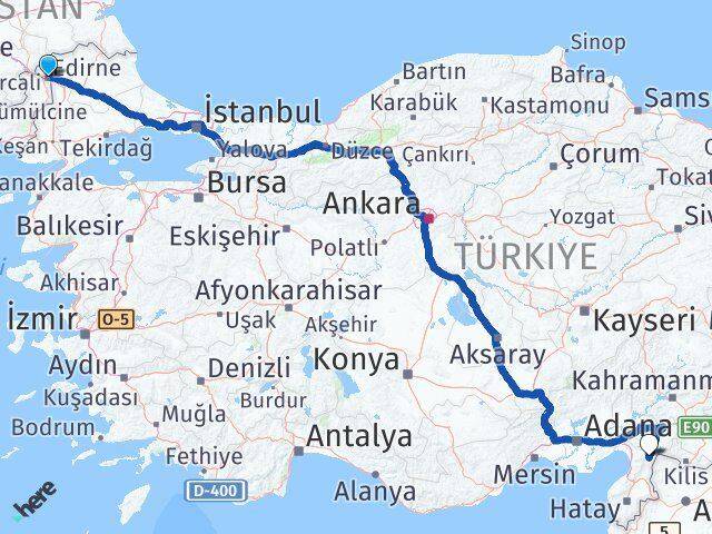 Edirne Hassa Hatay Arası Kaç Km - Yol Haritası