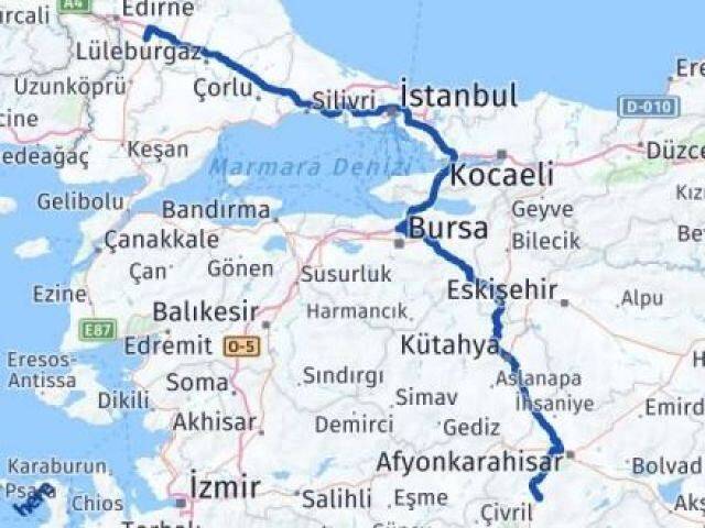 Edirne Havsa Afyonkarahisar Arası Kaç Km - Yol Haritası