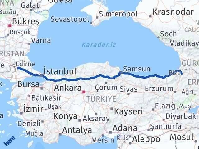 Edirne Havsa Artvin Arası Kaç Km - Yol Haritası