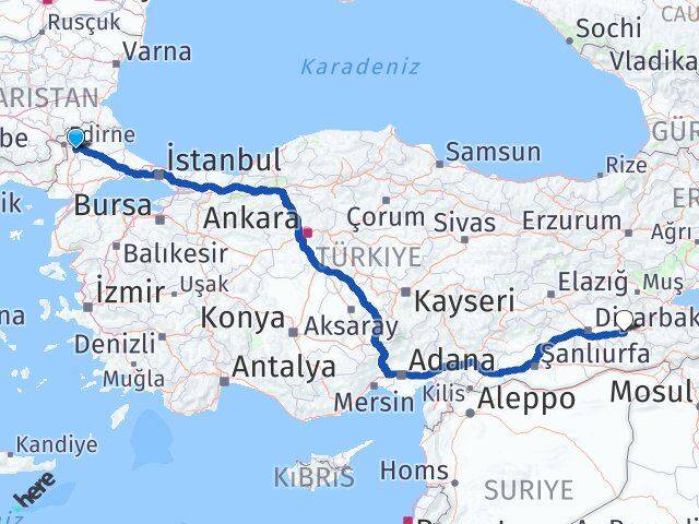 Edirne Havsa Batman Arası Kaç Km - Yol Haritası