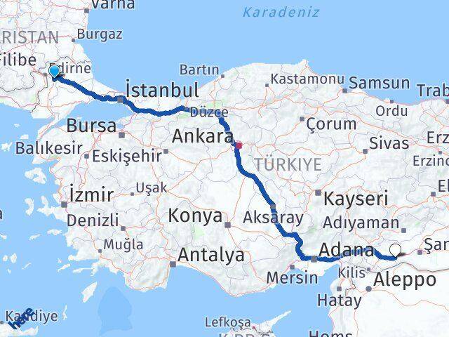 Edirne Havsa Birecik Şanlıurfa Arası Kaç Km - Yol Haritası