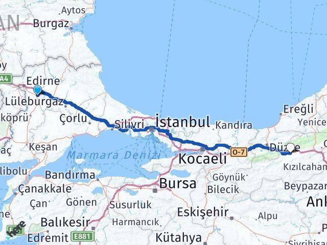 Edirne Havsa Bolu Arası Kaç Km - Yol Haritası