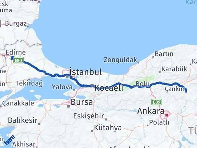 Edirne Havsa Çankırı Arası Kaç Km - Yol Haritası