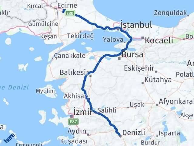 Edirne Havsa Denizli Arası Kaç Km - Yol Haritası