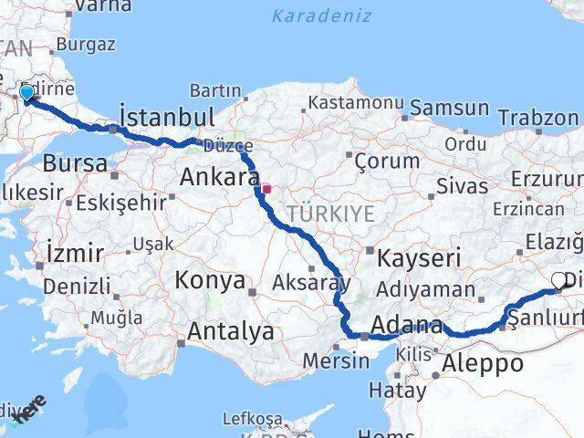 Edirne Havsa Diyarbakır Arası Kaç Km - Yol Haritası