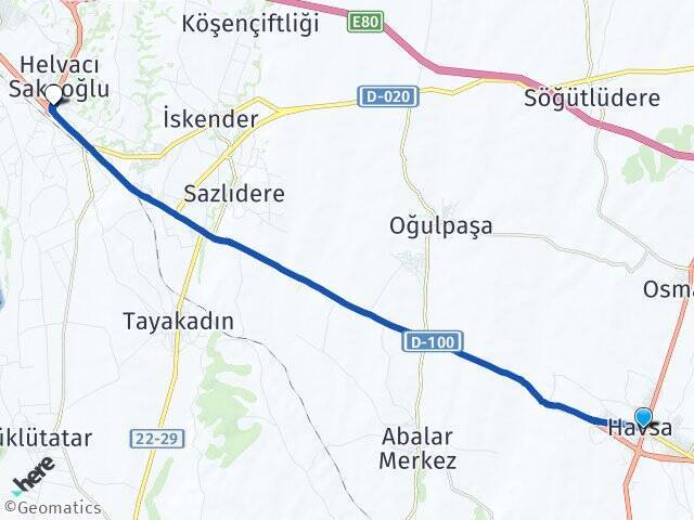 Havsa Edirne Otogarı Arası Kaç Km - Yol Tarifi