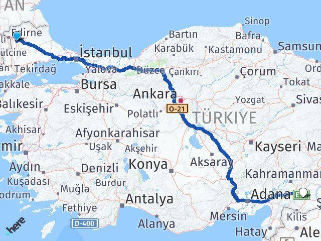 Edirne Havsa Gaziantep Arası Kaç Km - Yol Haritası