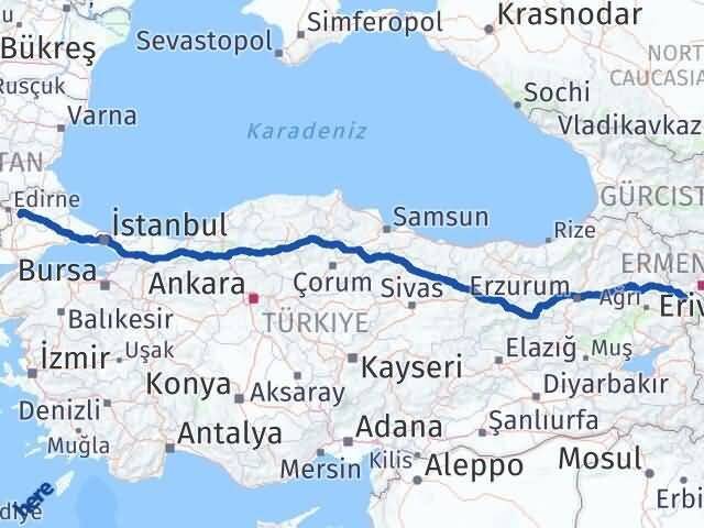 Edirne Havsa Iğdır Arası Kaç Km - Yol Haritası