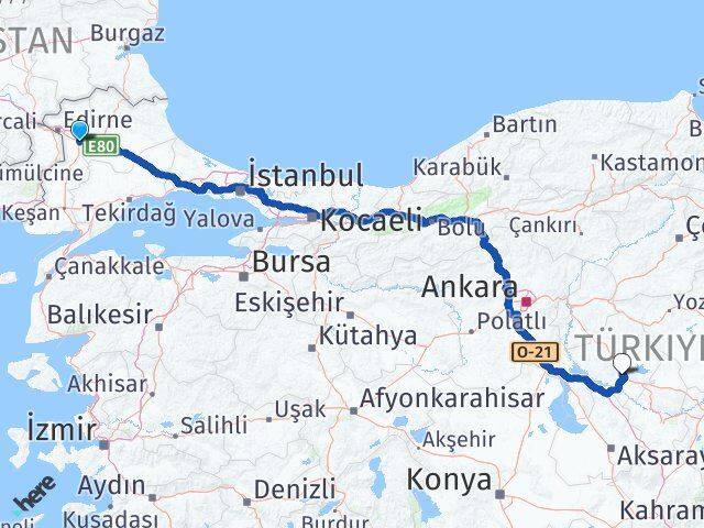 Edirne Havsa Kırşehir Arası Kaç Km - Yol Haritası