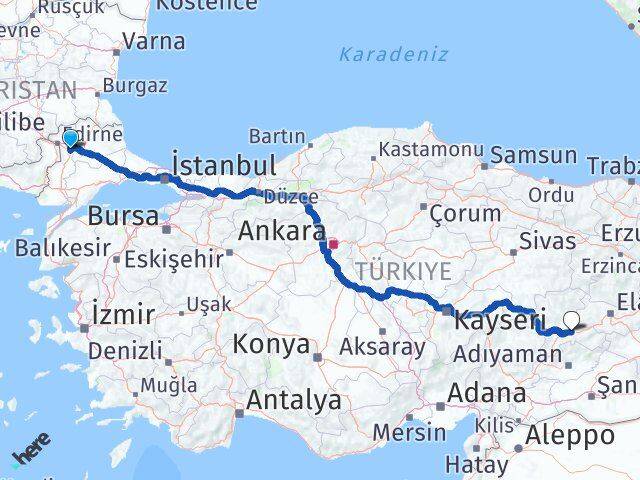 Edirne Havsa Malatya Arası Kaç Km - Yol Haritası