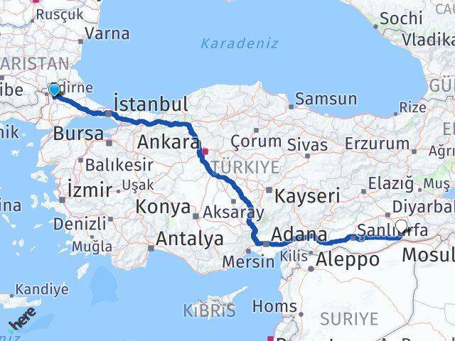 Edirne Havsa Mardin Arası Kaç Km - Yol Haritası