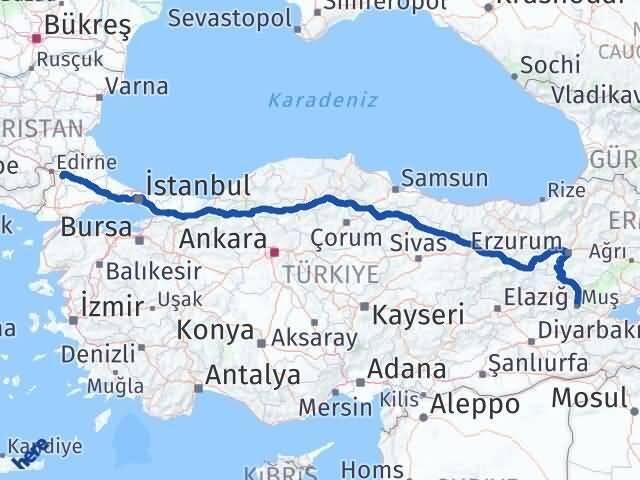 Edirne Havsa Muş Arası Kaç Km - Yol Haritası