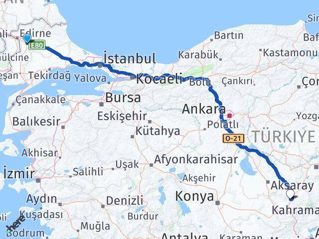 Edirne Havsa Niğde Arası Kaç Km - Yol Haritası