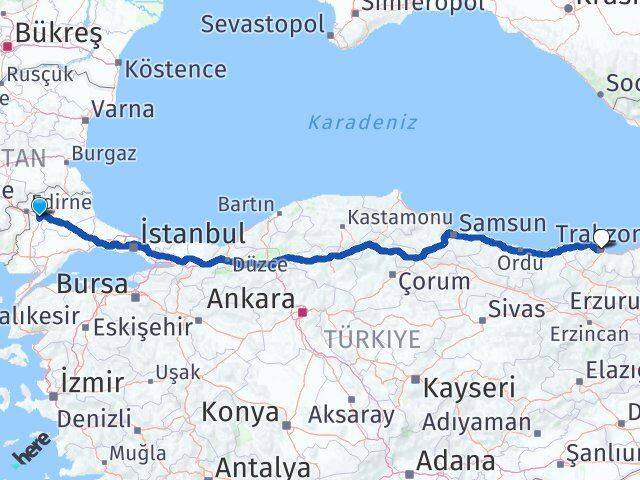 Edirne Havsa Trabzon Arası Kaç Km - Yol Haritası