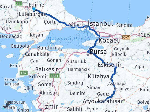 Edirne Havsa Uşak Arası Kaç Km - Yol Haritası