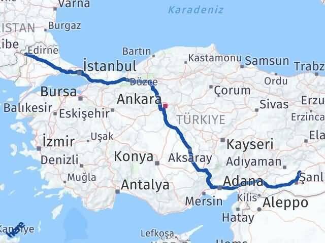 Edirne Hilvan Şanlıurfa Arası Kaç Km - Yol Haritası
