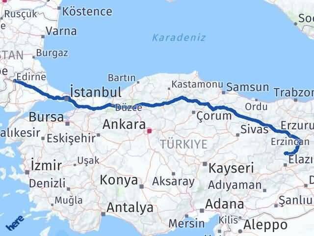 Edirne Hozat Tunceli Arası Kaç Km - Yol Haritası