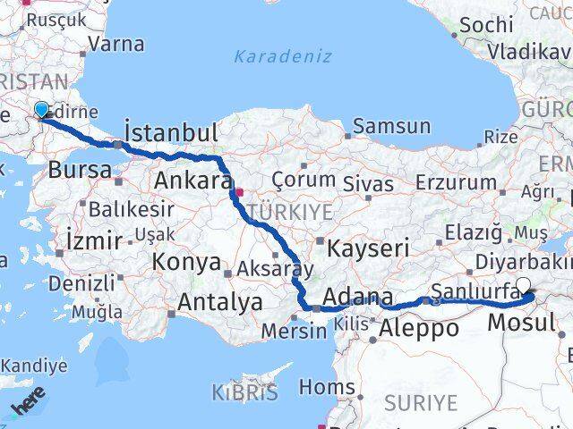 Edirne İdil Şırnak Arası Kaç Km - Yol Haritası