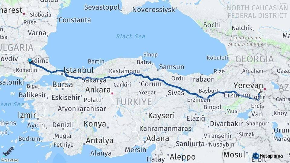 Edirne Iğdır Arası Kaç Km - Yol Haritası