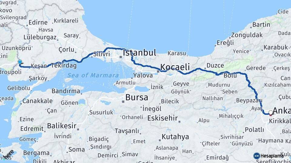 İpsala Ankara Arası Kaç Km - Yol Tarifi