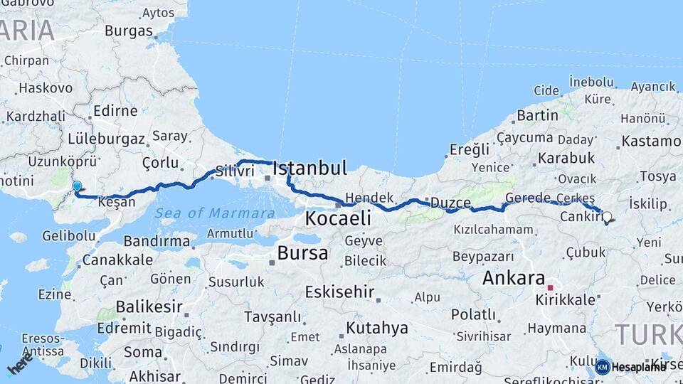 Edirne İpsala Çankırı Arası Kaç Km - Yol Haritası